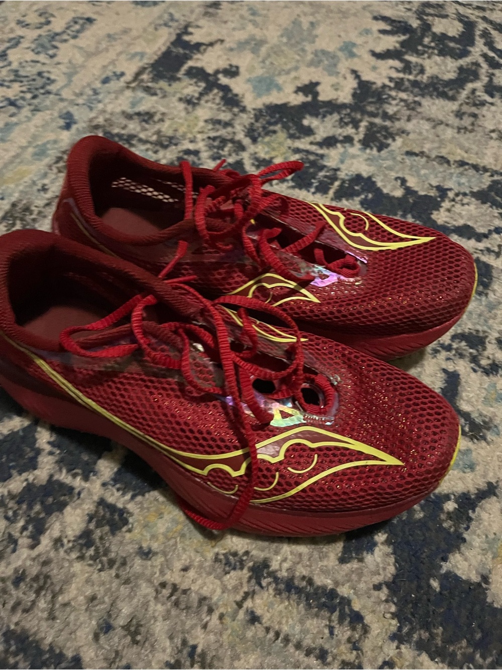 Saucony Red Lace-Up Running Shoes with Yellow Trim